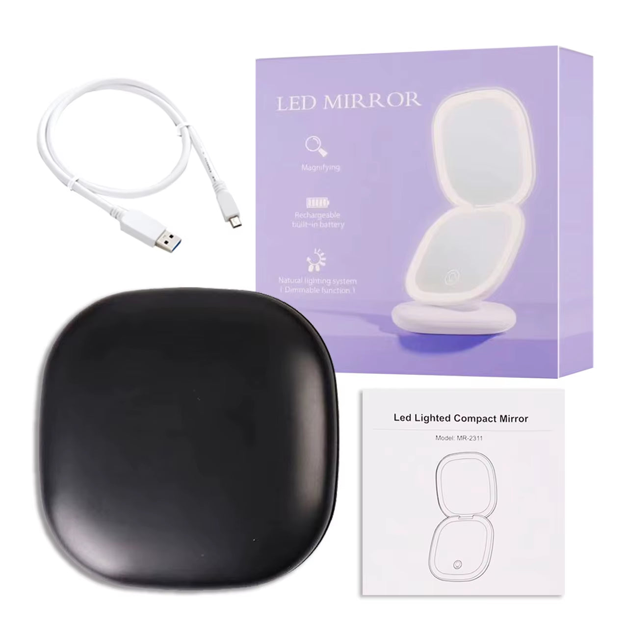 LED Makeup Mirror with Light 5X Magnifying Mini Compact Small Pocket Portable Travel Pink Black Foldable Cosmetic Vanity Mirrors
