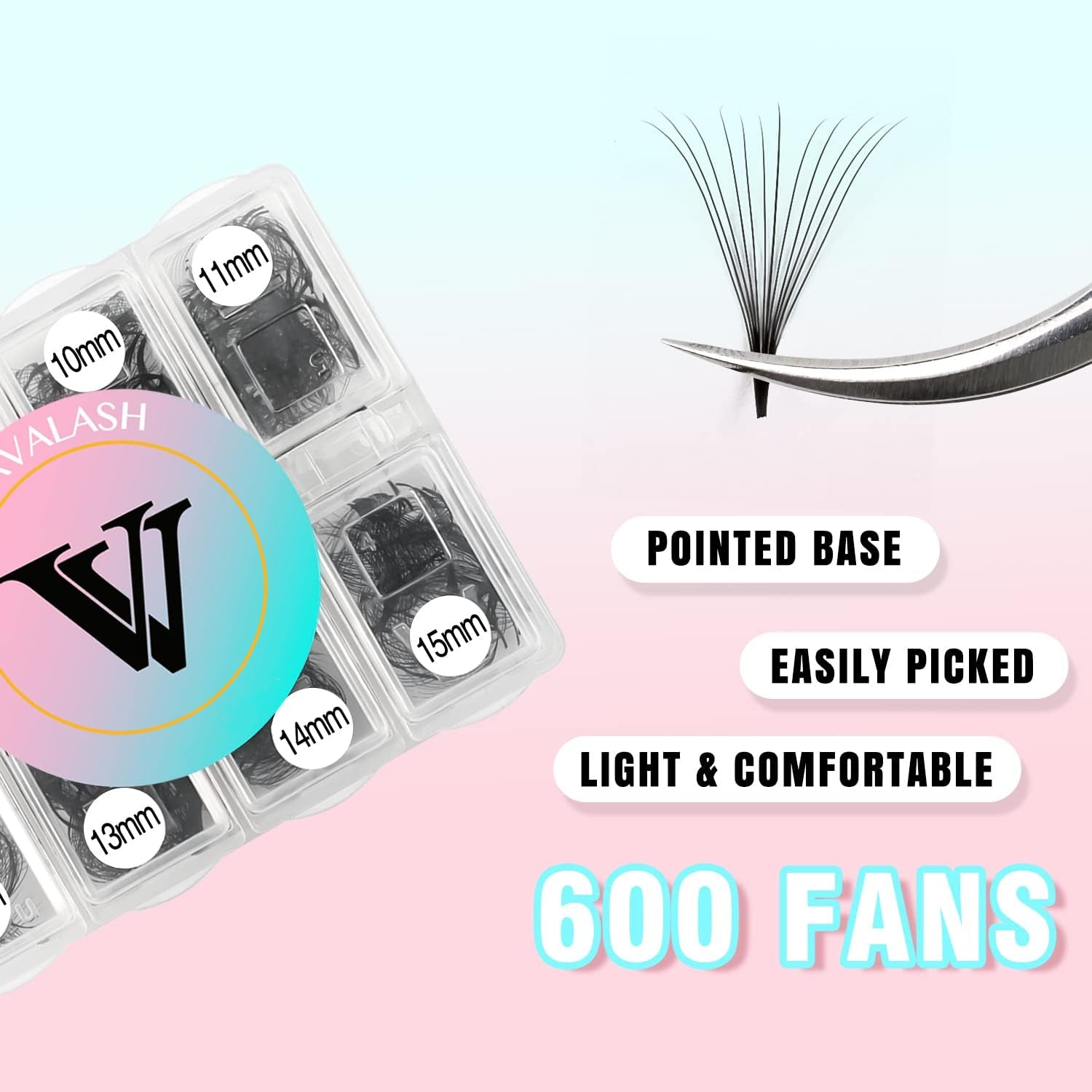 600 Fans Premade Fans Eyelash Extensions 5D 6D 7D 8D 10D 12D 14D 16D 24D Premade Lash Fans 8-15Mm Mixed Length Promade Loose Fans Thin Base Premade Volume Lash Extension(24D-0.03-C-8-15Mm)