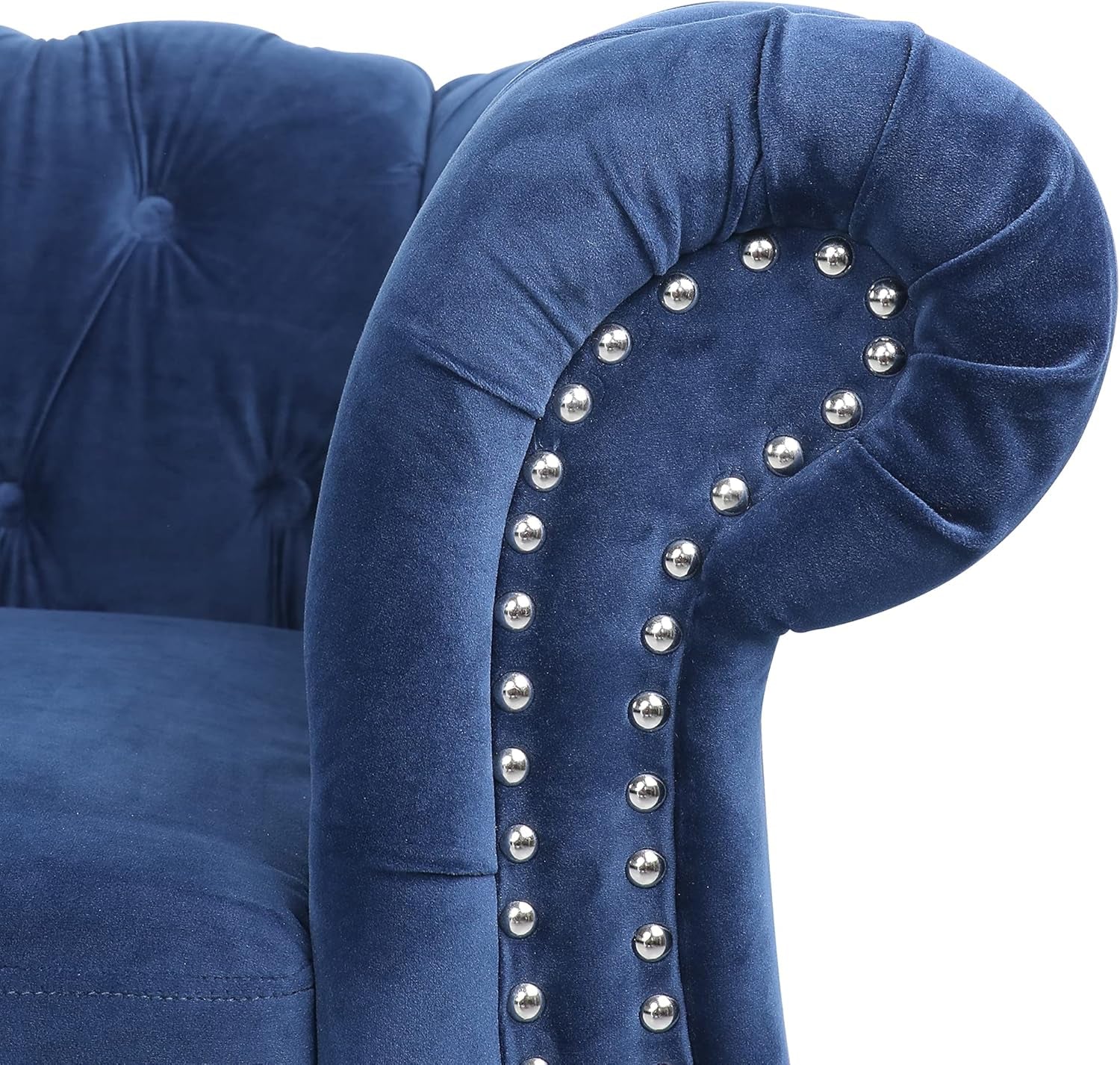 Velvet Chesterfield Sofa, 84'' Modern Tufted 3 Seater Couch with Scroll Arms and Wood Legs for Living Room Bedroom (Blue), Blue Velvet, 84 in Chesterfield Sofa