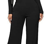 Women'S Sexy 2 Piece Outfits Clubwear off the Shoulder Crop Tops Long Loose Pant Set Long Sleeve Club Jumpsuits Black L