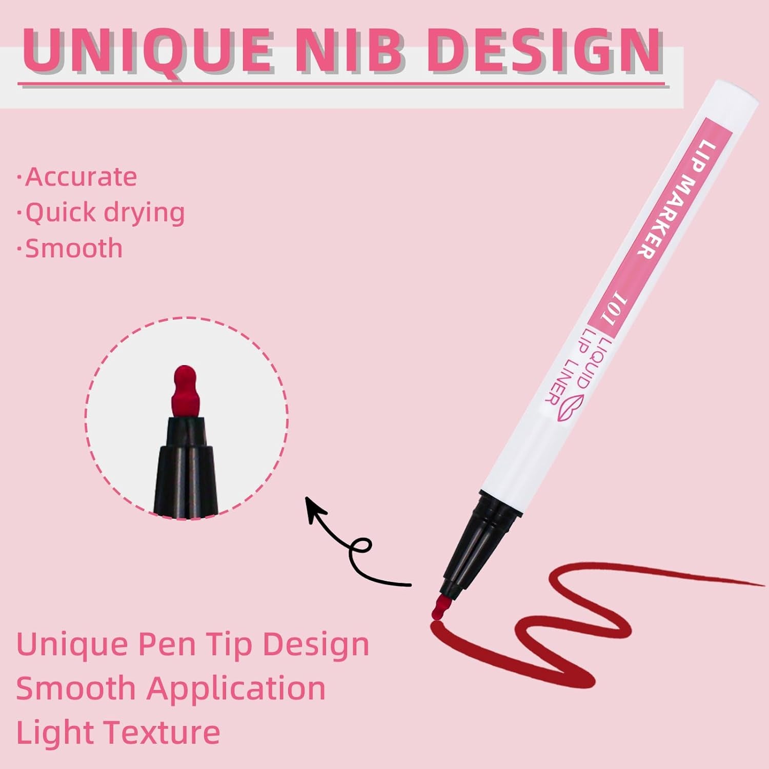 Lip Stain Marker, Matte Natural Red Liquid Lip Liner Lip Tint Pen, Silky Smooth Hydrating Lipstick Lip Marker, Long Lasting Quick Drying Smudge Proof Water Based Lip Color Makeup101#