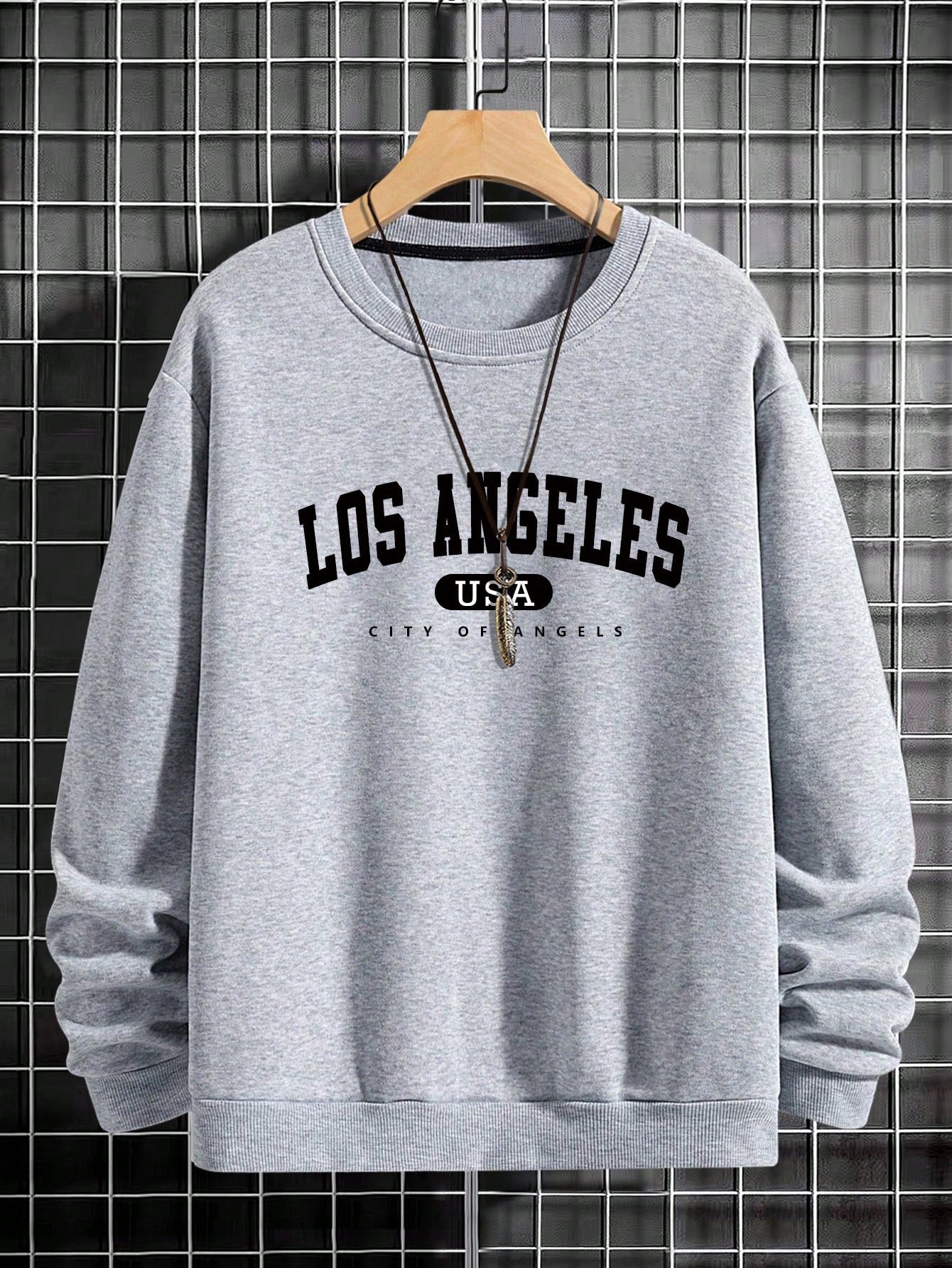 Manfinity Sporsity Men Letter Graphic Sweatshirt Going Out Crew Neck Letter Los Angeles Long Sleeve Casual Sweatshirt, for Friends, Husband, Boyfriend Gifts, Los Angeles Hoodie, Mens Sweatshirt, Mens Pullover Hoodie