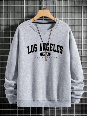 Manfinity Sporsity Men Letter Graphic Sweatshirt Going Out Crew Neck Letter Los Angeles Long Sleeve Casual Sweatshirt, for Friends, Husband, Boyfriend Gifts, Los Angeles Hoodie, Mens Sweatshirt, Mens Pullover Hoodie