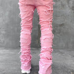 Men Trousers Individual Patched Pants Long Tight Fit Stacked Jeans for Mens Clothing