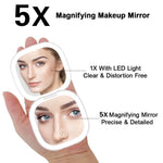 LED Makeup Mirror with Light 5X Magnifying Mini Compact Small Pocket Portable Travel Pink Black Foldable Cosmetic Vanity Mirrors