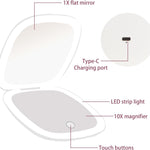 Compact LED Travel Makeup Mirror with 1X/10X Magnification,Compact Design: the Mirror Is Designed to Be Small and Portable, Making It Easy to Take with You On-The-Go, White
