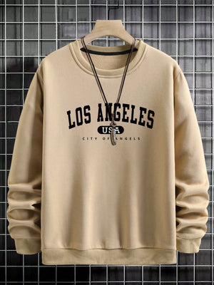 Manfinity Sporsity Men Letter Graphic Sweatshirt Going Out Crew Neck Letter Los Angeles Long Sleeve Casual Sweatshirt, for Friends, Husband, Boyfriend Gifts, Los Angeles Hoodie, Mens Sweatshirt, Mens Pullover Hoodie