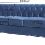 Velvet Chesterfield Sofa, 84'' Modern Tufted 3 Seater Couch with Scroll Arms and Wood Legs for Living Room Bedroom (Blue), Blue Velvet, 84 in Chesterfield Sofa