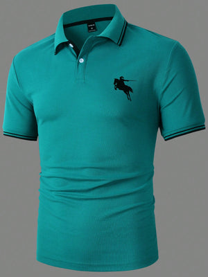 Manfinity Homme Men Horse Print Striped Trim Polo Shirt