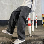 2024 New Streetwear Loose Jeans Men Korean Style Fashion Loose Straight Wide Leg Pants Men'S Brand Clothing Black Light Blue