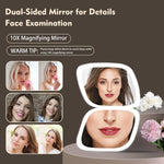 Compact LED Travel Makeup Mirror with 1X/10X Magnification,Compact Design: the Mirror Is Designed to Be Small and Portable, Making It Easy to Take with You On-The-Go, White