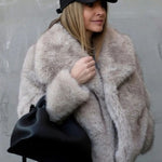 Winter Plush Coat Fashion Warm Thicken Fluffy Lapel Jacket Outwear Casual Long Sleeve Tops Womens Clothing