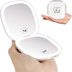 Compact LED Travel Makeup Mirror with 1X/10X Magnification,Compact Design: the Mirror Is Designed to Be Small and Portable, Making It Easy to Take with You On-The-Go, White