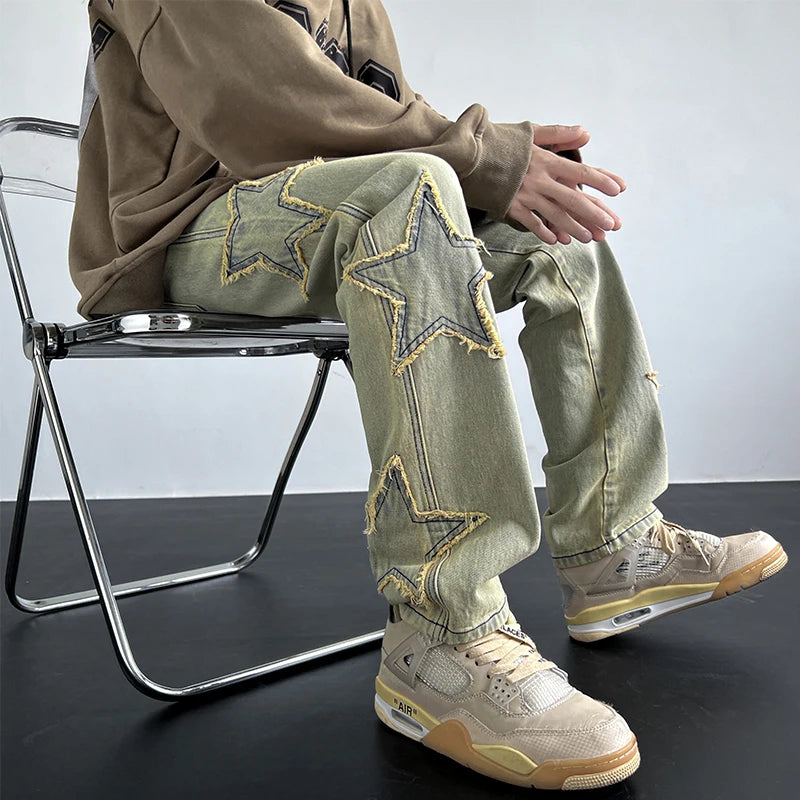 Vintage Men'S Trendy Jeans American Premium Simple Casual Pants Fashion Street Male Straight Pants Fashionable Peplum Clothing