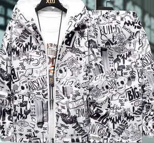 Strewear Graffiti Printed Fashion Reversible Jacket Men Thin Hooded Jackets Windbreakers Clothing plus Size M-5XL