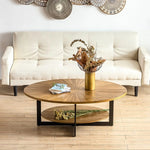Double Layer Coffee Table,Oval Wood Farmhouse with Storage,47.87"L X 30"W X 17.99"H,Brown