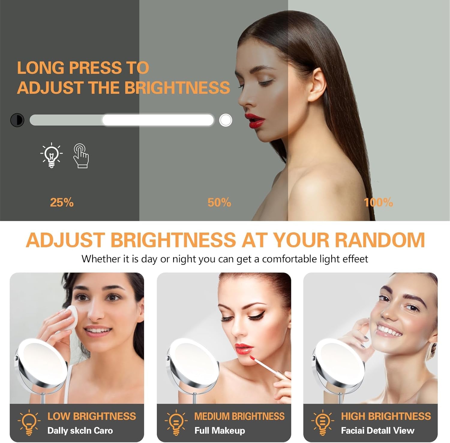 Compact LED Travel Makeup Mirror with 1X/10X Magnification,Compact Design: the Mirror Is Designed to Be Small and Portable, Making It Easy to Take with You On-The-Go, White