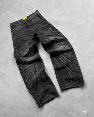 Y2K Street Retro Raw Edge Embroidery Baggy Jeans Men Women Fashion Hip Hop Patchwork High Waisted Denim Pants Ripped Jeans 2024