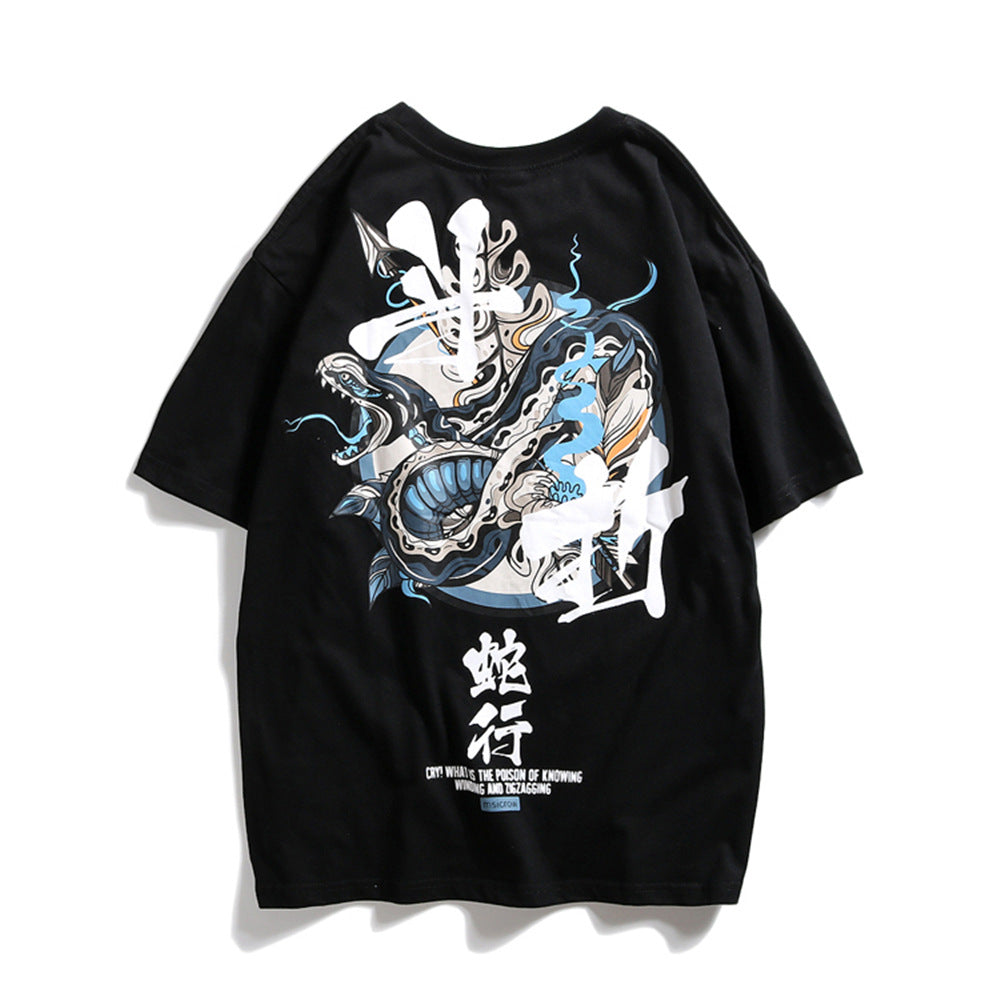 New Hoodies Men Chinese Letter Hooded High Street Pullover Sweatshirt Men Fashion Hip Hop Autumn Winter Casual Streetwear and Printed Loose Men'S Short Sleeve
