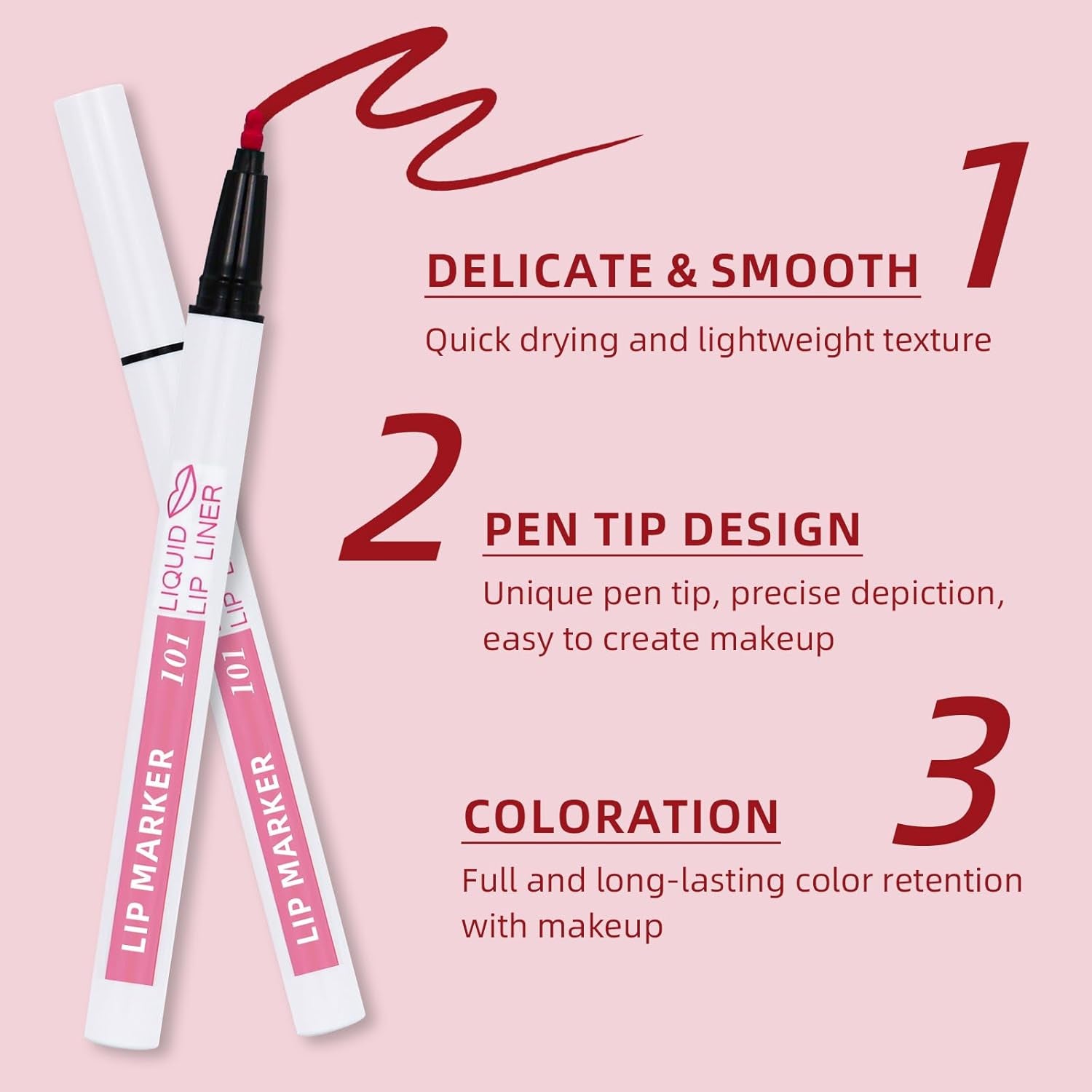 Lip Stain Marker, Matte Natural Red Liquid Lip Liner Lip Tint Pen, Silky Smooth Hydrating Lipstick Lip Marker, Long Lasting Quick Drying Smudge Proof Water Based Lip Color Makeup101#