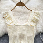 SINGREINY Summer Solid Ruffled Camis Women Square Neck Sleeveless Bow Elastic Waist Strap Top Ladies Sweet Korea Short Tank Top