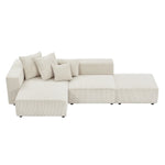 3 Pieces Set Corduroy Sectional Modular Sofa with 6 Throw Pillows, Soft L-Shaped Chaise Couch Furniture for Living Room Apartment Office, Beige