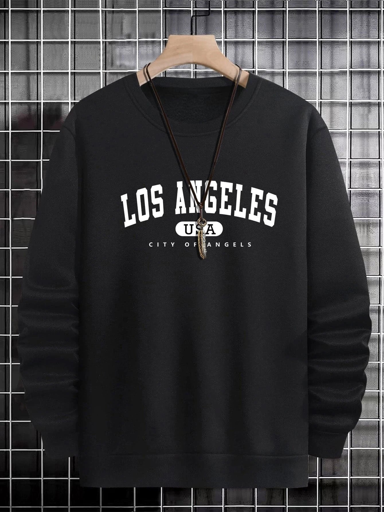 Manfinity Sporsity Men Letter Graphic Sweatshirt Going Out Crew Neck Letter Los Angeles Long Sleeve Casual Sweatshirt, for Friends, Husband, Boyfriend Gifts, Los Angeles Hoodie, Mens Sweatshirt, Mens Pullover Hoodie