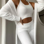 Fall Winter Fashion Women Sweater Pajamas Set Cozy Lounge Wear Fuzzy Fleece Sleepwear with Robe 3 Pieces Lounge Wear Sets