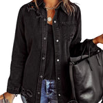 Women Denim Jacket Casual Long Boyfriend Distresse Jean Jacket Petite - Size L