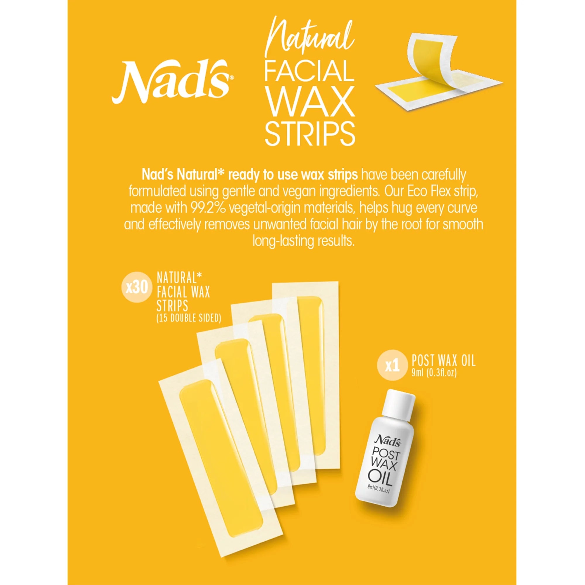 Natural Facial Wax Strips for Facial Hair Removal, 30Ct