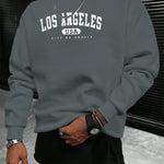 Manfinity Sporsity Men Letter Graphic Sweatshirt Going Out Crew Neck Letter Los Angeles Long Sleeve Casual Sweatshirt, for Friends, Husband, Boyfriend Gifts, Los Angeles Hoodie, Mens Sweatshirt, Mens Pullover Hoodie