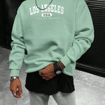 Manfinity Sporsity Men Letter Graphic Sweatshirt Going Out Crew Neck Letter Los Angeles Long Sleeve Casual Sweatshirt, for Friends, Husband, Boyfriend Gifts, Los Angeles Hoodie, Mens Sweatshirt, Mens Pullover Hoodie