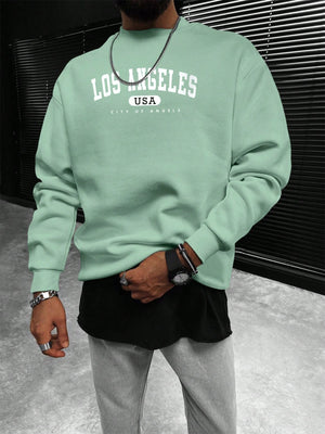 Manfinity Sporsity Men Letter Graphic Sweatshirt Going Out Crew Neck Letter Los Angeles Long Sleeve Casual Sweatshirt, for Friends, Husband, Boyfriend Gifts, Los Angeles Hoodie, Mens Sweatshirt, Mens Pullover Hoodie
