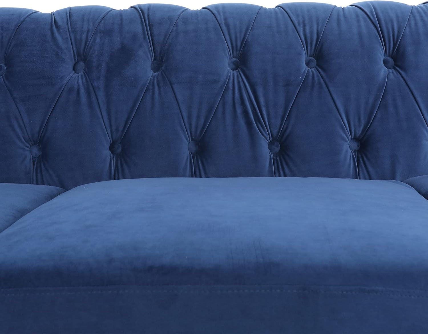 Velvet Chesterfield Sofa, 84'' Modern Tufted 3 Seater Couch with Scroll Arms and Wood Legs for Living Room Bedroom (Blue), Blue Velvet, 84 in Chesterfield Sofa