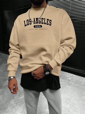 Manfinity Sporsity Men Letter Graphic Sweatshirt Going Out Crew Neck Letter Los Angeles Long Sleeve Casual Sweatshirt, for Friends, Husband, Boyfriend Gifts, Los Angeles Hoodie, Mens Sweatshirt, Mens Pullover Hoodie