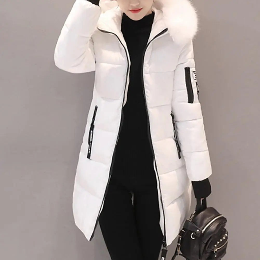2024 New Winter Coat Women'S Jacket Fur Neckline Long Basic Coats Thick Jackets Cotton Padded Outerwear Parkas Female Clothes