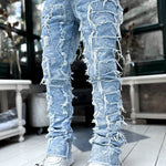 Men Trousers Individual Patched Pants Long Tight Fit Stacked Jeans for Mens Clothing