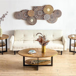 Double Layer Coffee Table,Oval Wood Farmhouse with Storage,47.87"L X 30"W X 17.99"H,Brown