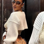 White Women Sweater Shrugs Cropped Top Full Lantern Sleeve Knitwear Pullover Sexy Summer High Street Outwear 2023 Spring