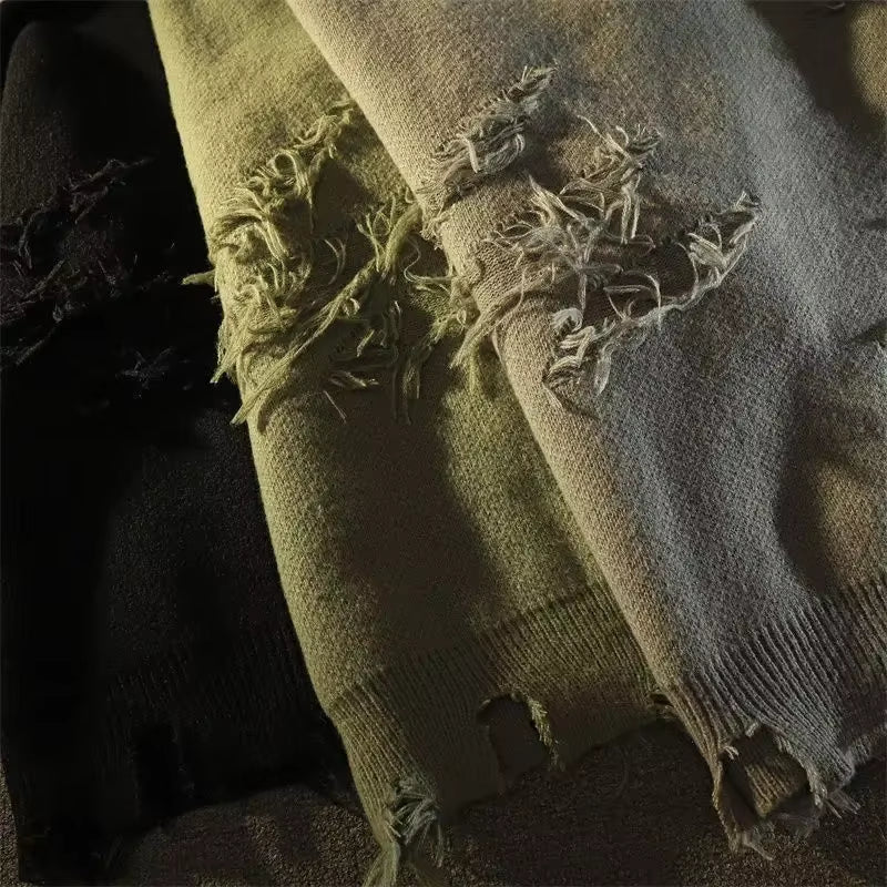 2023 Autumnand Y2K Streetwear Men New Retro Hole Fringed Sweater Loose Versatile Sweater for Men and Women Long Sleeve Sweater