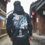 New Hoodies Men Chinese Letter Hooded High Street Pullover Sweatshirt Men Fashion Hip Hop Autumn Winter Casual Streetwear and Printed Loose Men'S Short Sleeve