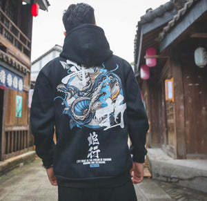 New Hoodies Men Chinese Letter Hooded High Street Pullover Sweatshirt Men Fashion Hip Hop Autumn Winter Casual Streetwear and Printed Loose Men'S Short Sleeve