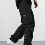 Manfinity EMRG Loose Men'S Cargo Pants with Drawstring Waist Baggy Long Plain Black Going Out, Back to School