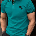 Manfinity Homme Men Horse Print Striped Trim Polo Shirt