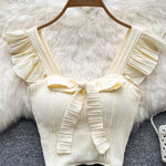 SINGREINY Summer Solid Ruffled Camis Women Square Neck Sleeveless Bow Elastic Waist Strap Top Ladies Sweet Korea Short Tank Top