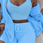 3Pcs Womens Clothing Long Sleeve Crop Tank Top and Drawstring Shorts Pajama Set