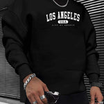Manfinity Sporsity Men Letter Graphic Sweatshirt Going Out Crew Neck Letter Los Angeles Long Sleeve Casual Sweatshirt, for Friends, Husband, Boyfriend Gifts, Los Angeles Hoodie, Mens Sweatshirt, Mens Pullover Hoodie