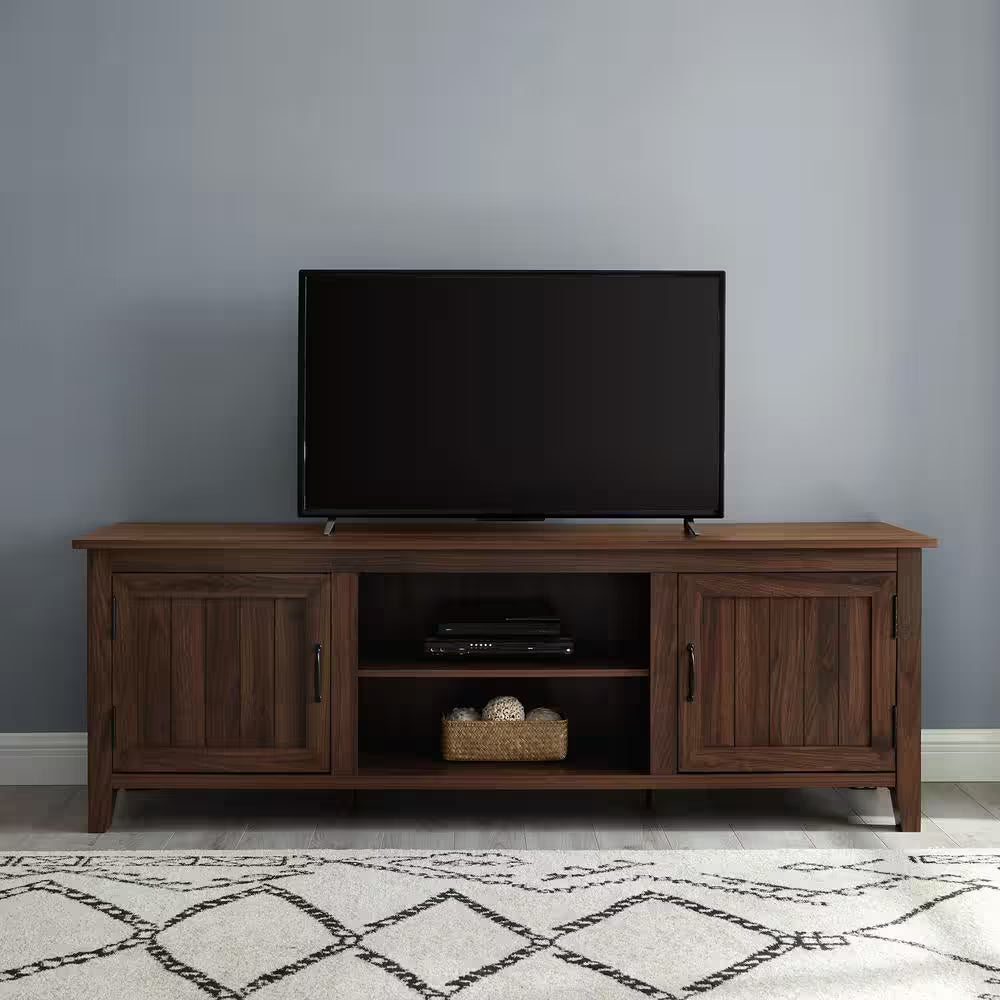 70 In. Coastal Dark Walnut Composite TV Stand with Storage Doors (Max TV Size 80 In.)