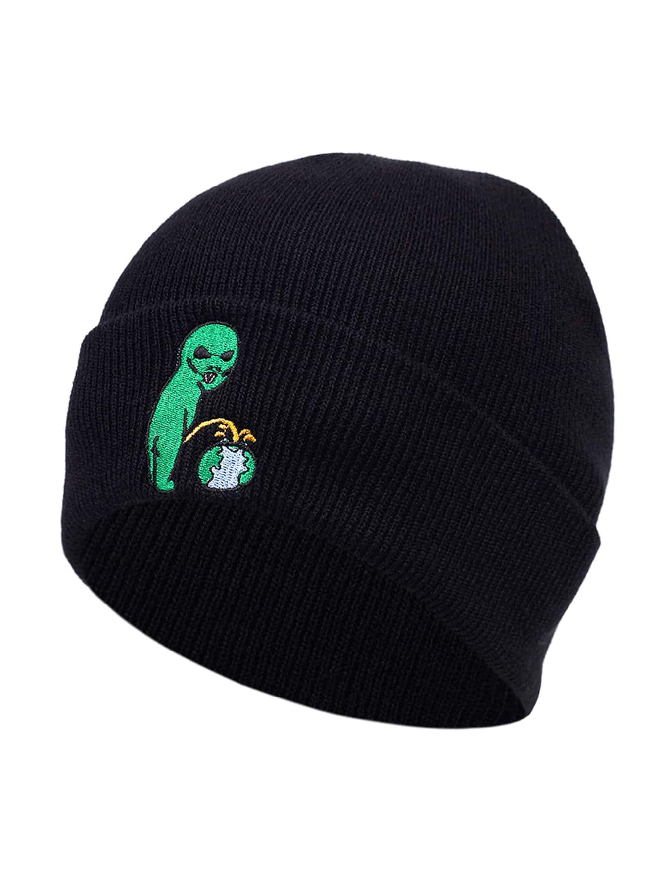 Men Alien Embroidered Beanie Street Fall Outfit