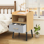 Oak Nightstand Set of 2 with Drawer and Shelf, 2-Tier Storage End Table, Versatile Nightstand for Kids Adults, Modern End Side Table for Home and Office